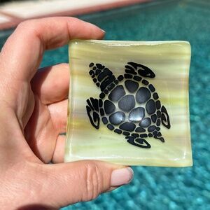 Fused glass dish with desert tortoise - 3x3inches - handmade